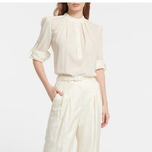 GABRIELA HEARST sz40 US 4 Birkin Roll Sleeve Wool Silk Gauze Henley Blouse Ivory